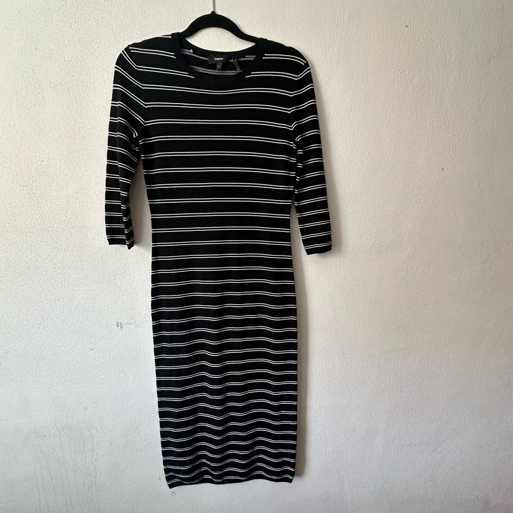 Theory Delissa B Prosecco Striped Midi Dress, Black/White - Picture 2 of 6